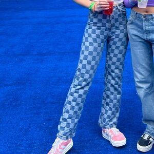 Checkered pattern jeans